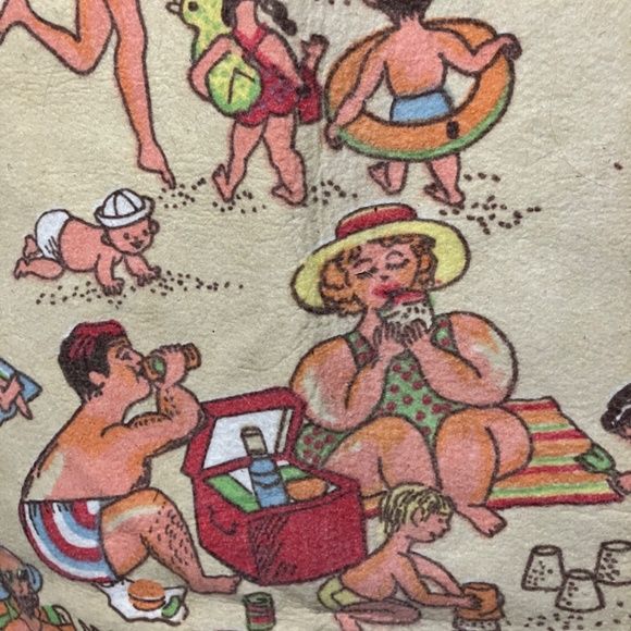 🏖️👙VINTAGE 1960's CHATHAM BEACH BLANKET,👙 CONEY ISLAND PRINT  69" x 46" - Picture 5 of 7